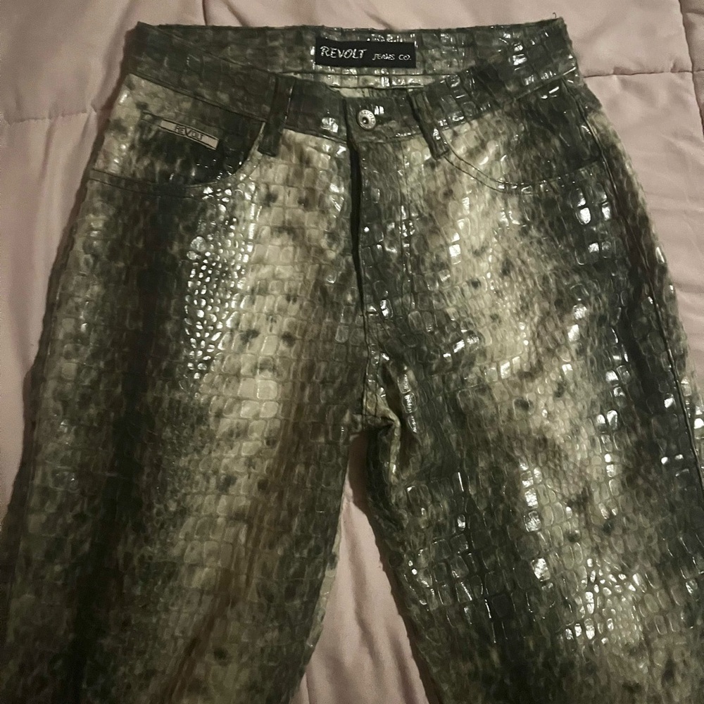 Revolt Jeans Glossy Croc-Embossed Pants